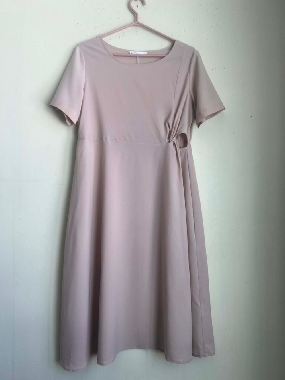 OAK + FORT Short-Sleeve Midi Dress in Dusty Blush